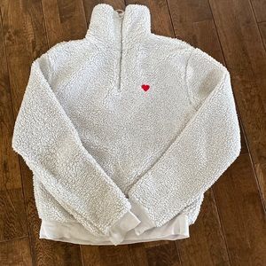 TOPSHOP Borg Heart 1/4 Zip Sherpa PullOver Sweater US 2